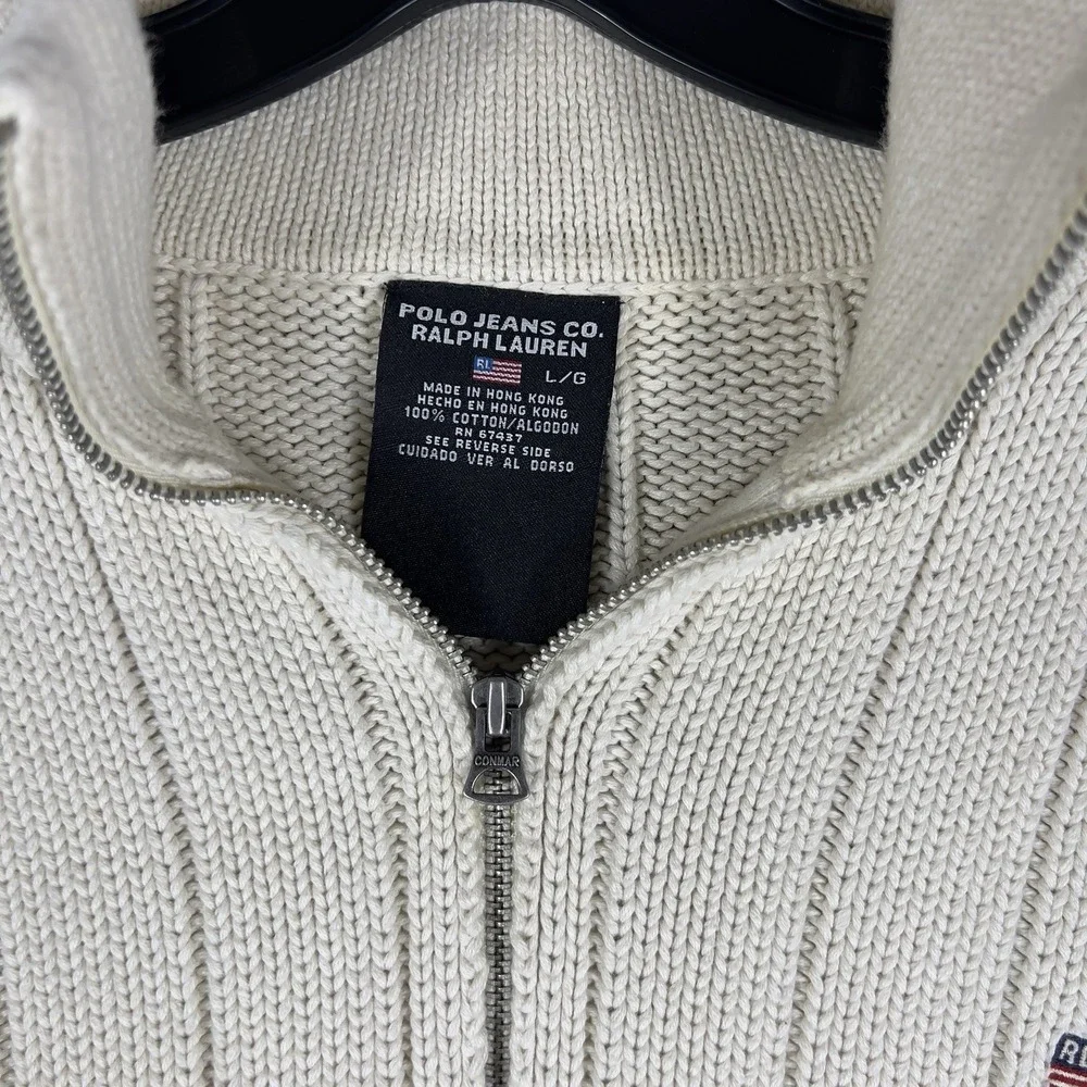 Polo Jeans Ralph Lauren Cream Ribbed Quarter Zip Sweater Cotton Knit Pullover